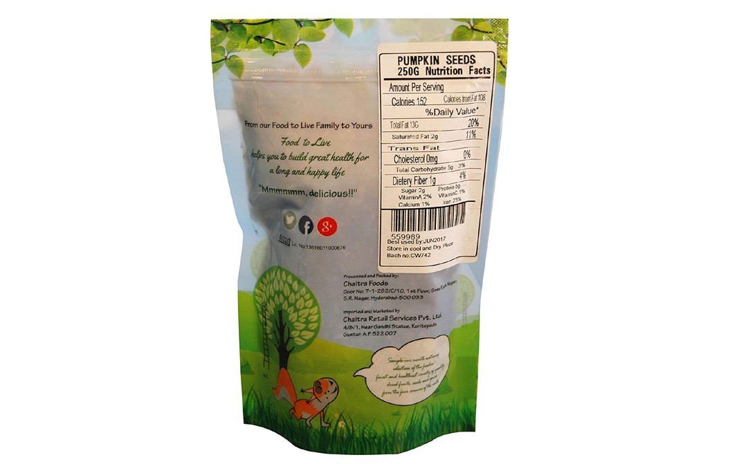 Food to Live Pumpkin Seed Without Shell   Pack  250 grams